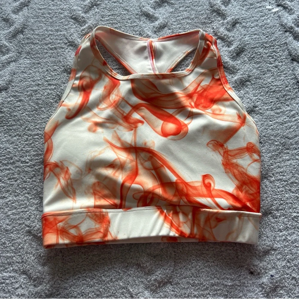 LA Society 2 Piece Leggings Sprorts Bra Athletic Matching Set Orange Cream Small